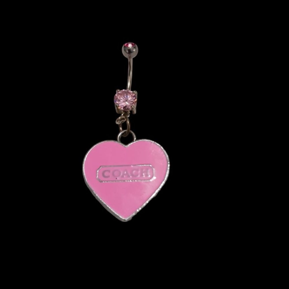 *5/35*  New Pink Heart Double Gemmed Belly Ring  14G